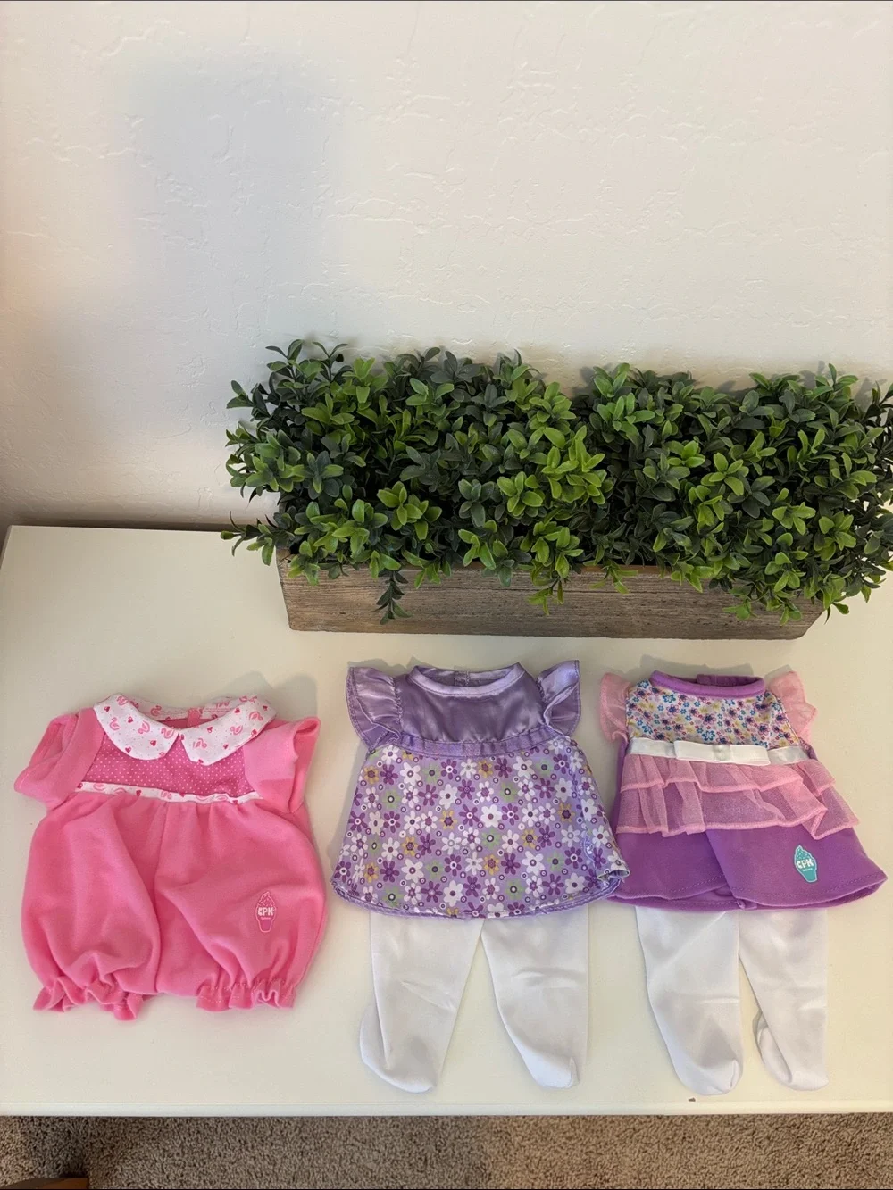 (3) CPK Doll Outfit Set - Pink & Purple Dresses with White Tights